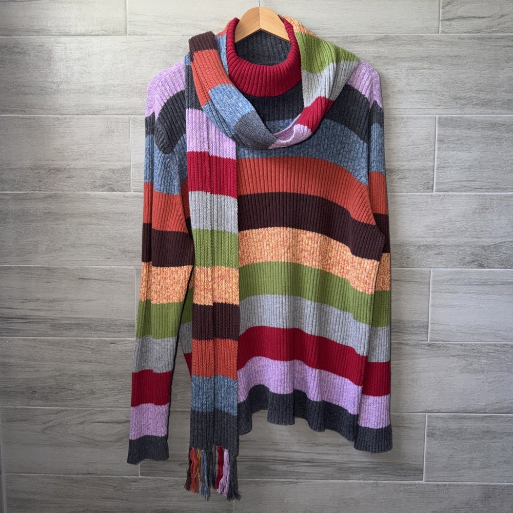 Lane Bryant Multi-Colored Striped Turtleneck Sweater & Matching Scarf 3X 22/24
